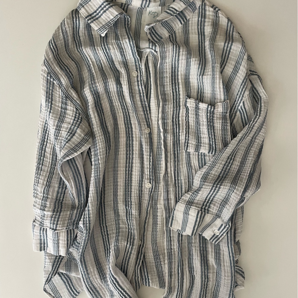 Kona Sol Blue and White Striped Top